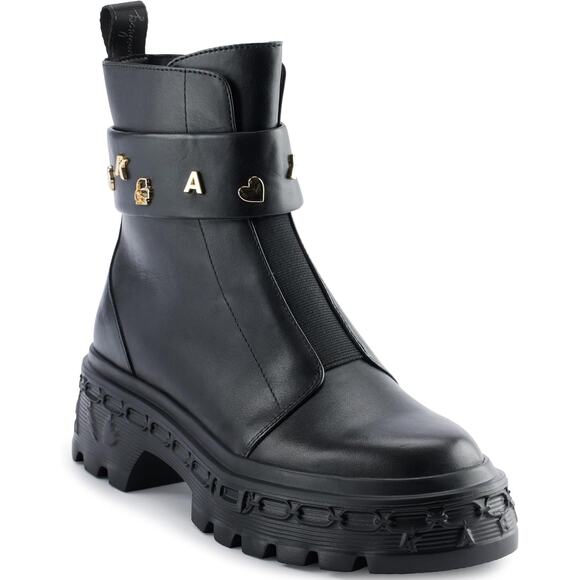 KARL LAGERFELD Paris Latisha Lug Booties in Black New Size 10 - Picture 1 of 6